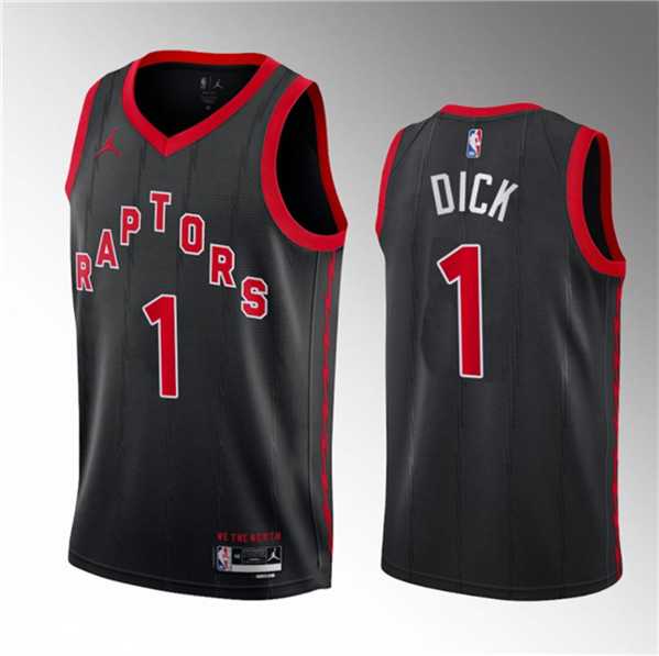 Mens Toronto Raptors #1 Gradey Dick Black 2023 Draft Statement Edition Stitched Basketball Jersey Dzhi